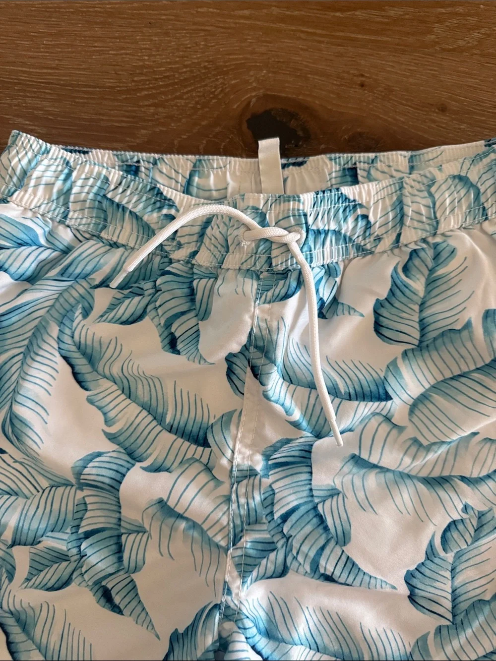 Janie and Jack White Shorts with Blue Tropical Leaf Print
